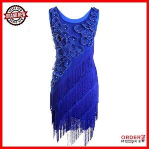Plus Size Flapper Dress with Beaded Fringe, 1920s Gatsby Cocktail Party